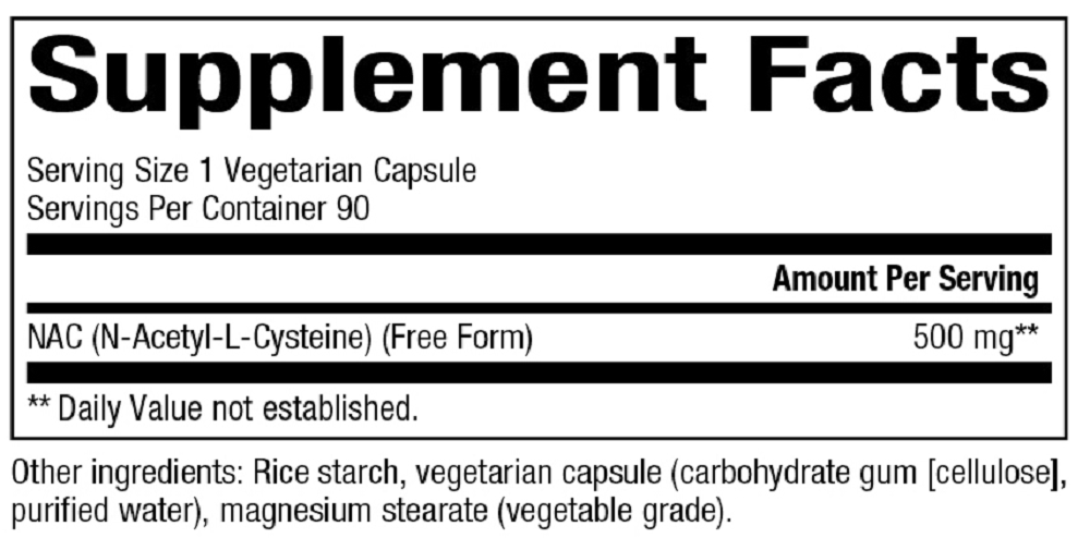 Bioclinic Naturals, NAC 500mg 90 Veg Capsules Ingredients