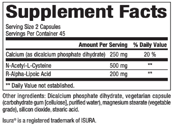 Bioclinic Naturals, NAC & ALA 90 Capsules Ingredients