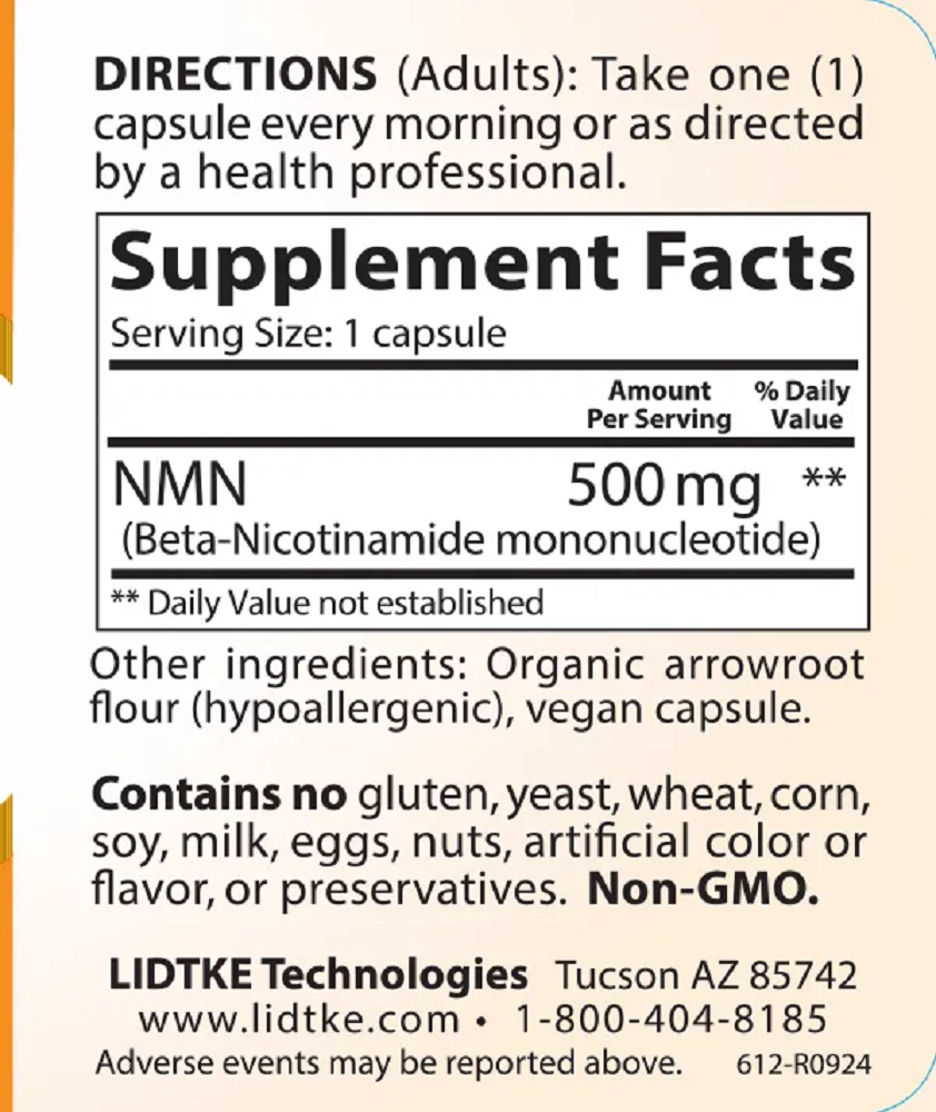 Lidtke, NMN 500 mg 60 Capsules Ingredients