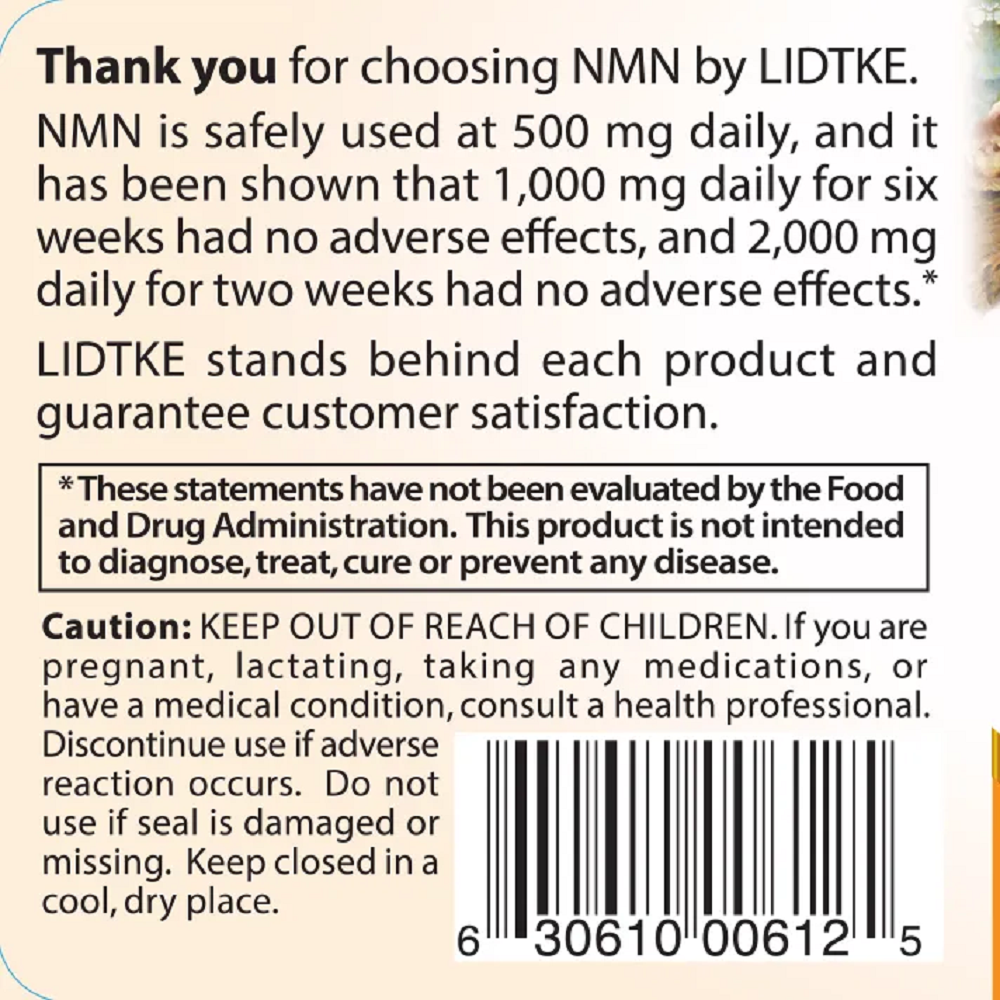 Lidtke, NMN 500 mg 60 Capsules Specs
