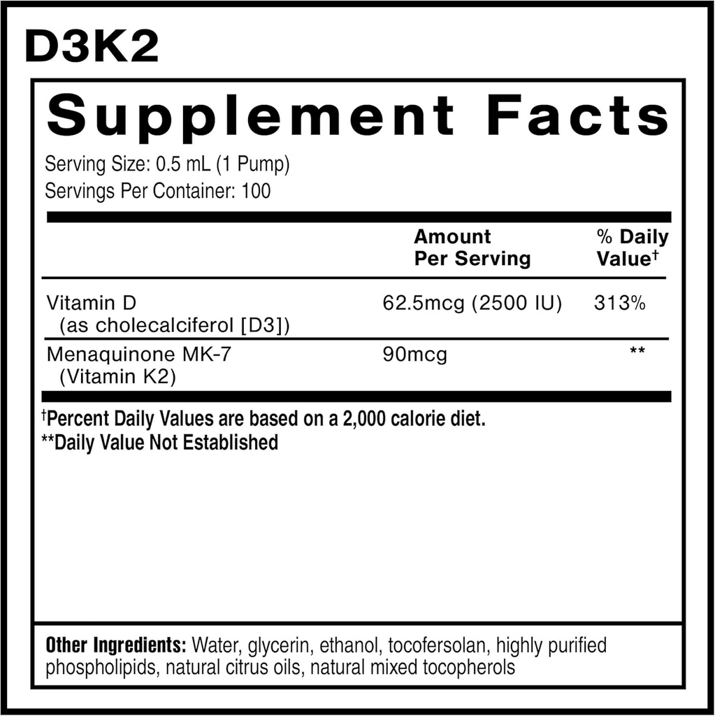 Quicksilver Scientific, Nanoemulsified D3K2 1.7 fl oz Ingredients