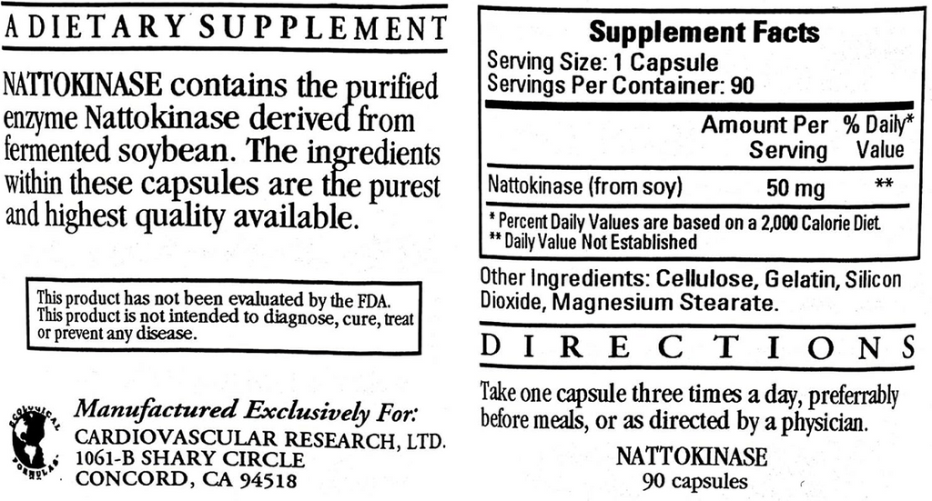 Ecological Formulas, Nattokinase 50mg 90 Capsules Ingredients