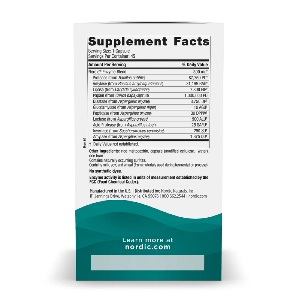 Nordic Naturals, Nordic Flora Digestive Enzymes 45 Capsules Ingredients
