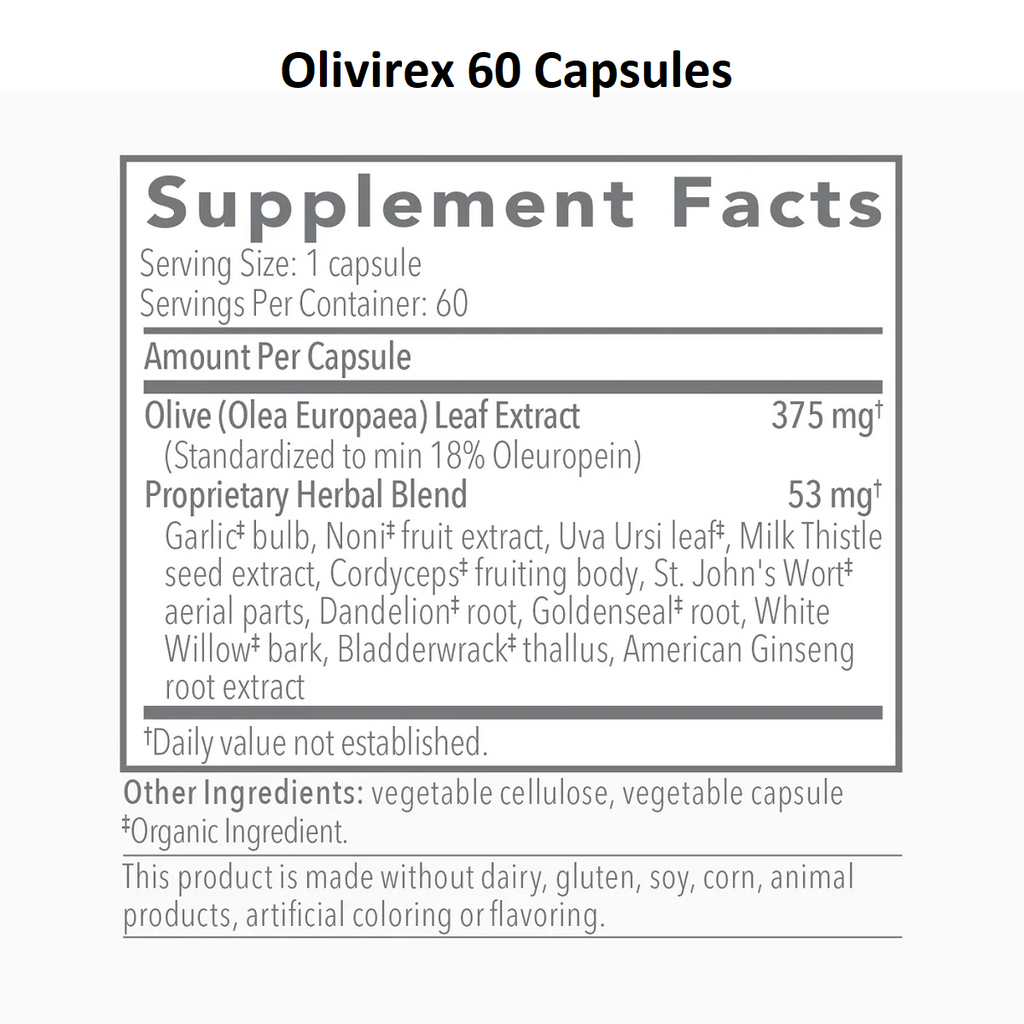 Biocidin Botanicals, Olivirex 60 Capsules Ingredients