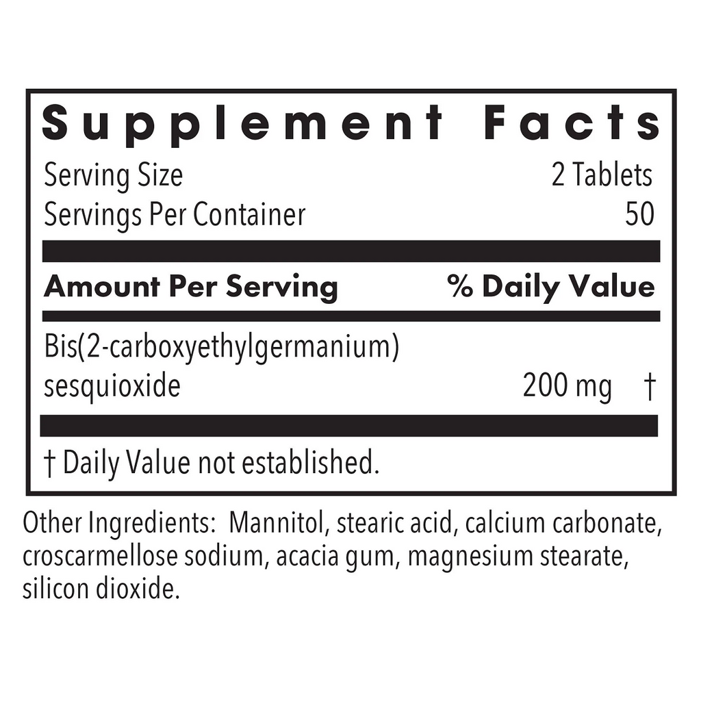 Allergy Research Group, OrganoGermanium Ge-132 Sesquioxide 100 Chewable Tablets Ingredients