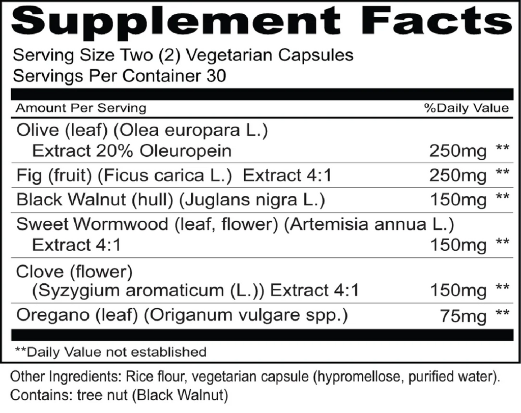 Priority One, Para-Clean 60 Vegetarian Capsules Ingredients