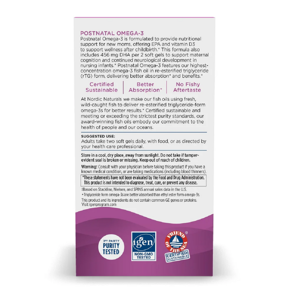 Nordic Naturals, Postnatal Omega-3 Lemon 60 Softgels Specs