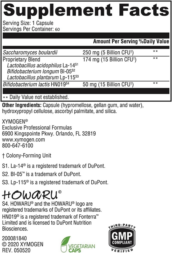 XYMOGEN, ProbioMax Sb DF 60 Capsules Ingredients