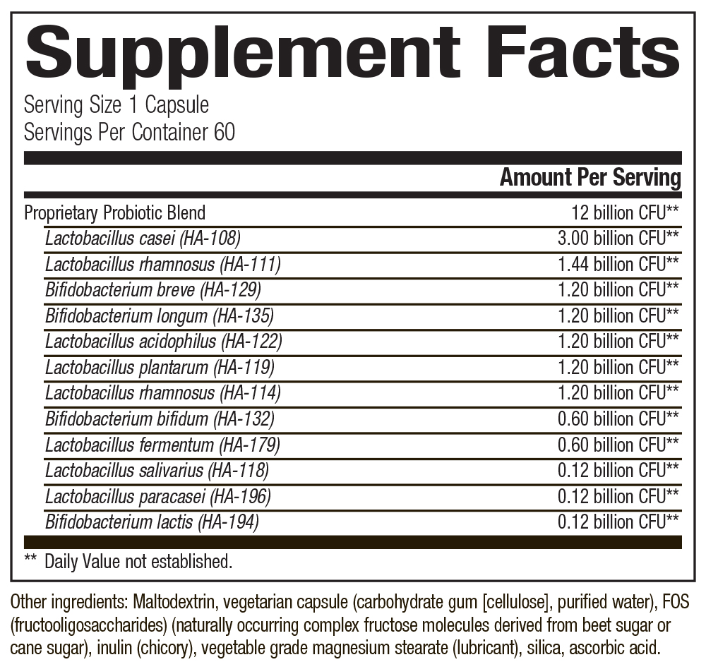 Bioclinic Naturals, Probiotic-Pro12™ 60 Veg Capsules Ingredients