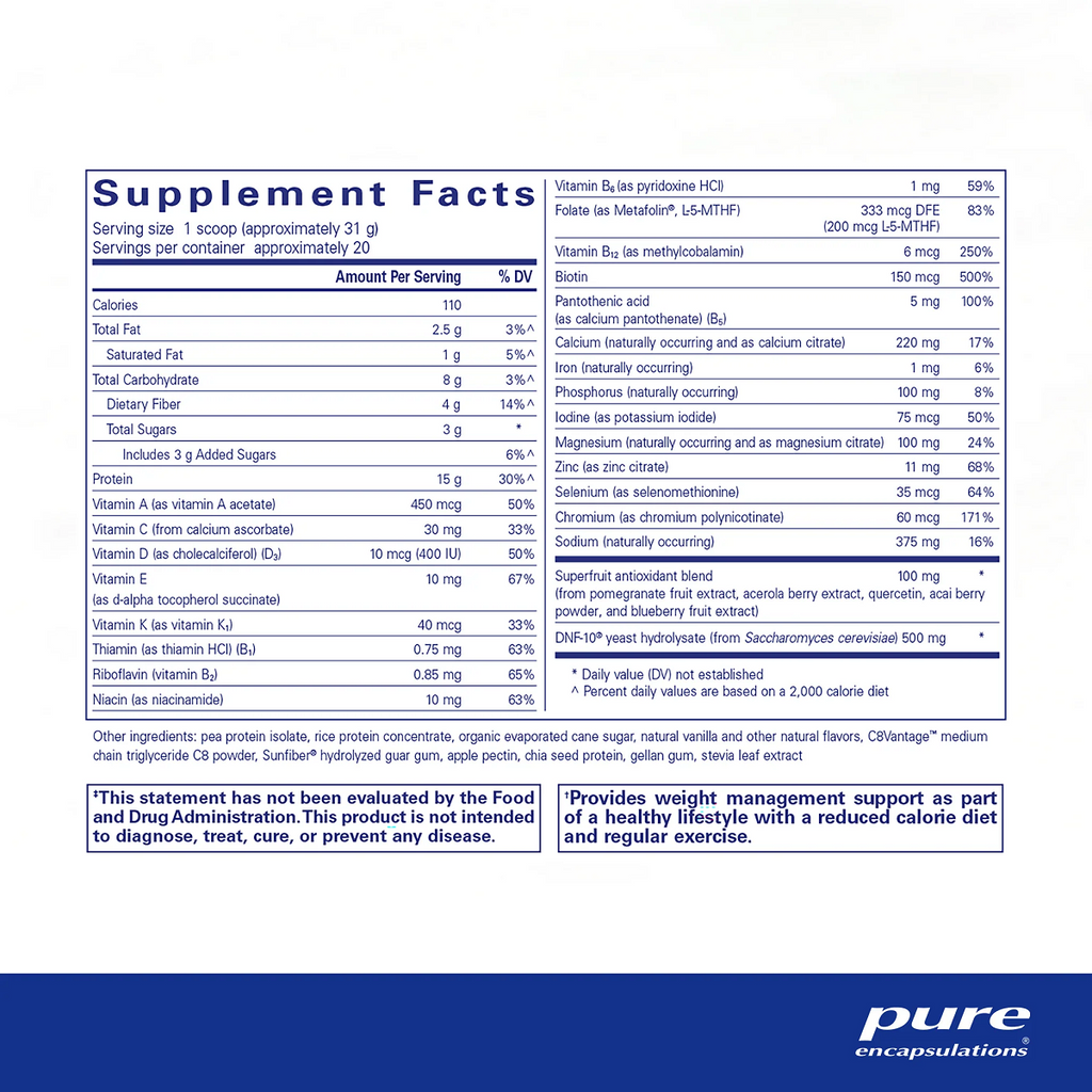 Pure Encapsulations, PureLean Protein 21.8 oz Ingredients