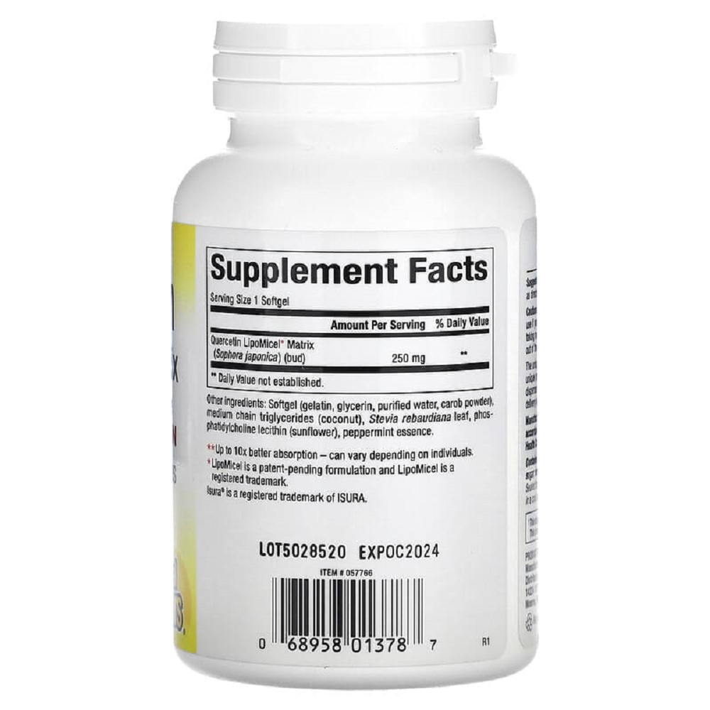 Natural Factors, Quercetin LipoMicel Matrix 60 Liquid Softgels Ingredients