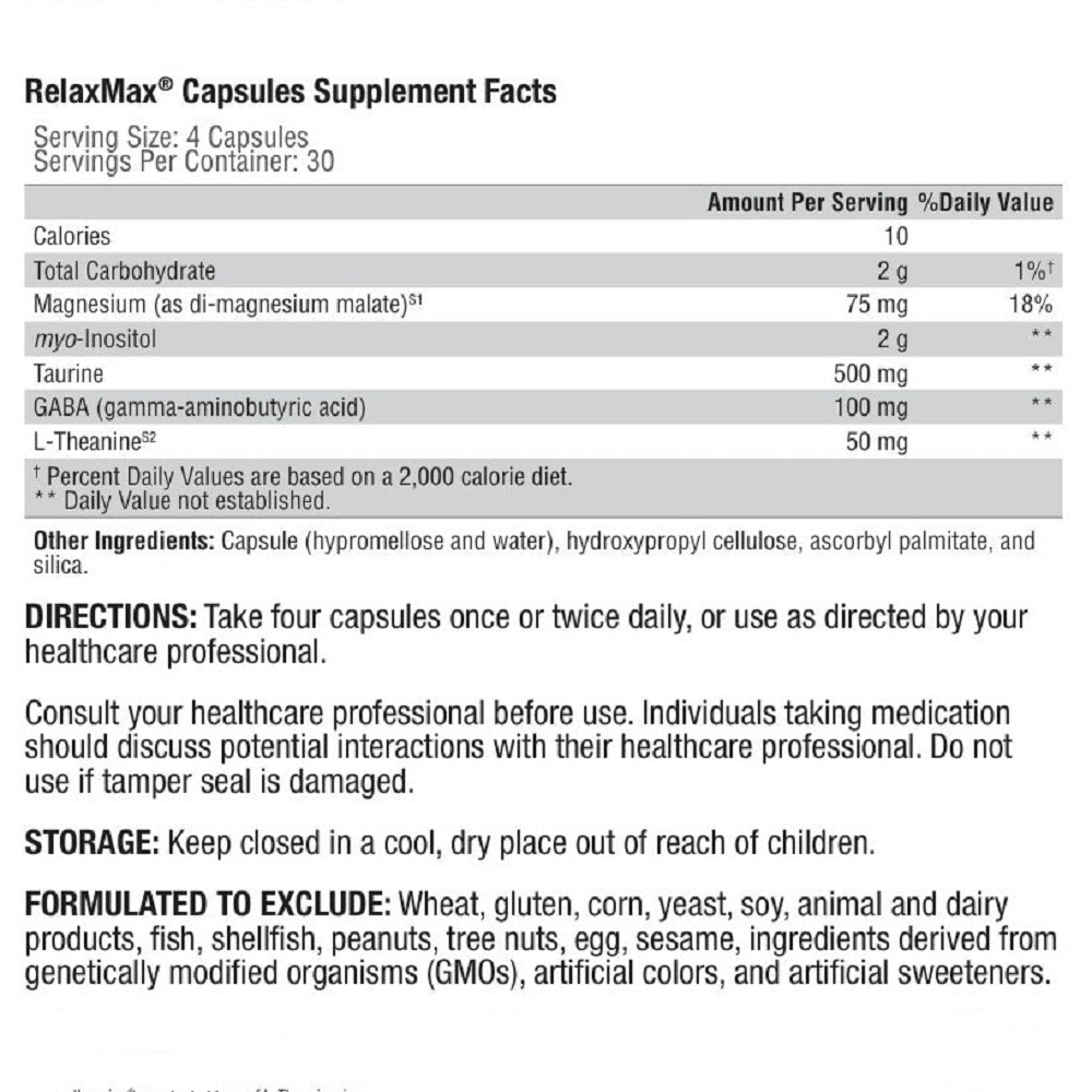 XYMOGEN, RelaxMax™ 120 Capsules Ingredients