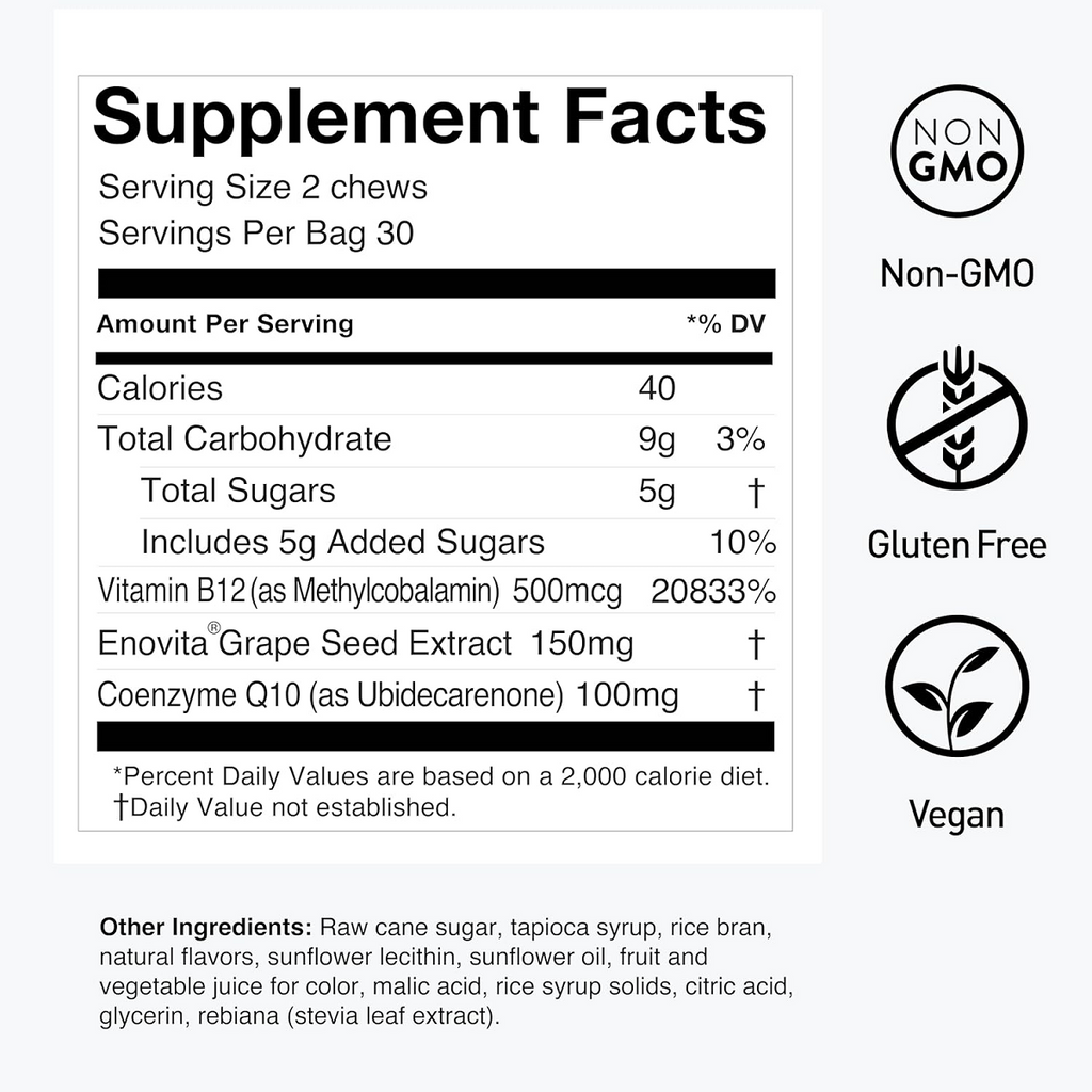 HumanN, SuperGrapes Heart Chews 60 Chews Ingredients