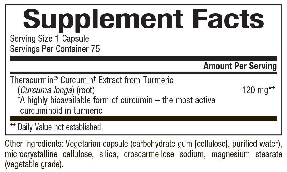 Bioclinic Naturals, Theracurmin 2X 75 Vegetarian Capsules Ingredients