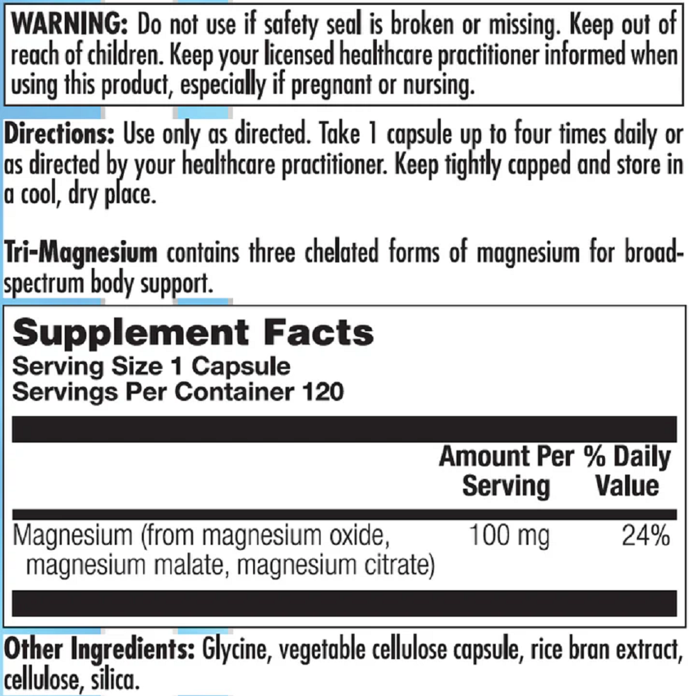 Nutra Biogenesis, Tri-Magnesium 120 Capsules Ingredients