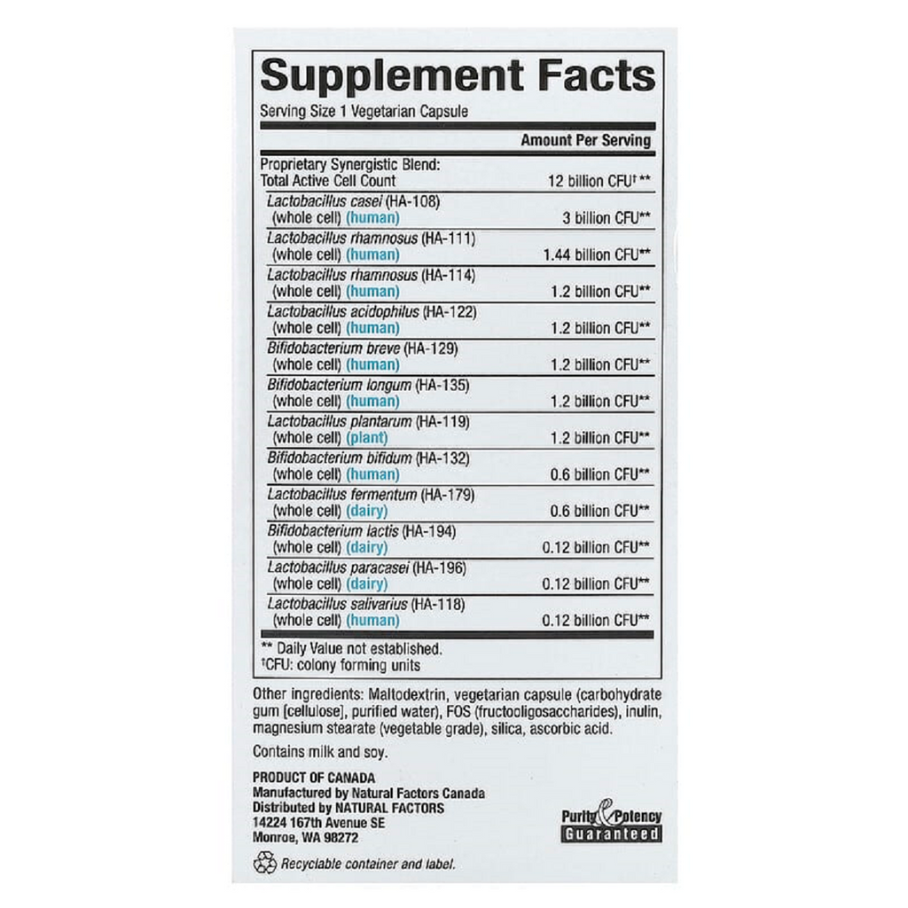 Natural Factors, Ultimate Probiotic 12/12 Formula 60 Veg Caps Ingredients