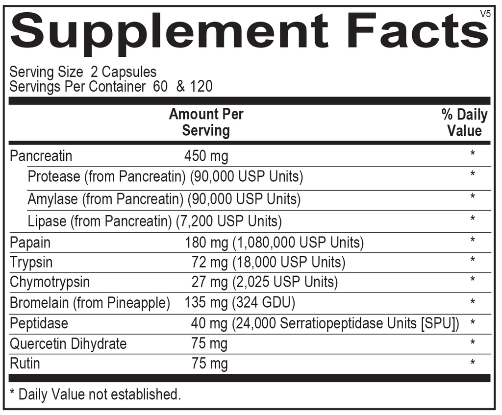 Ortho Molecular, Vascuzyme 120 and 240 Capsules Ingredients