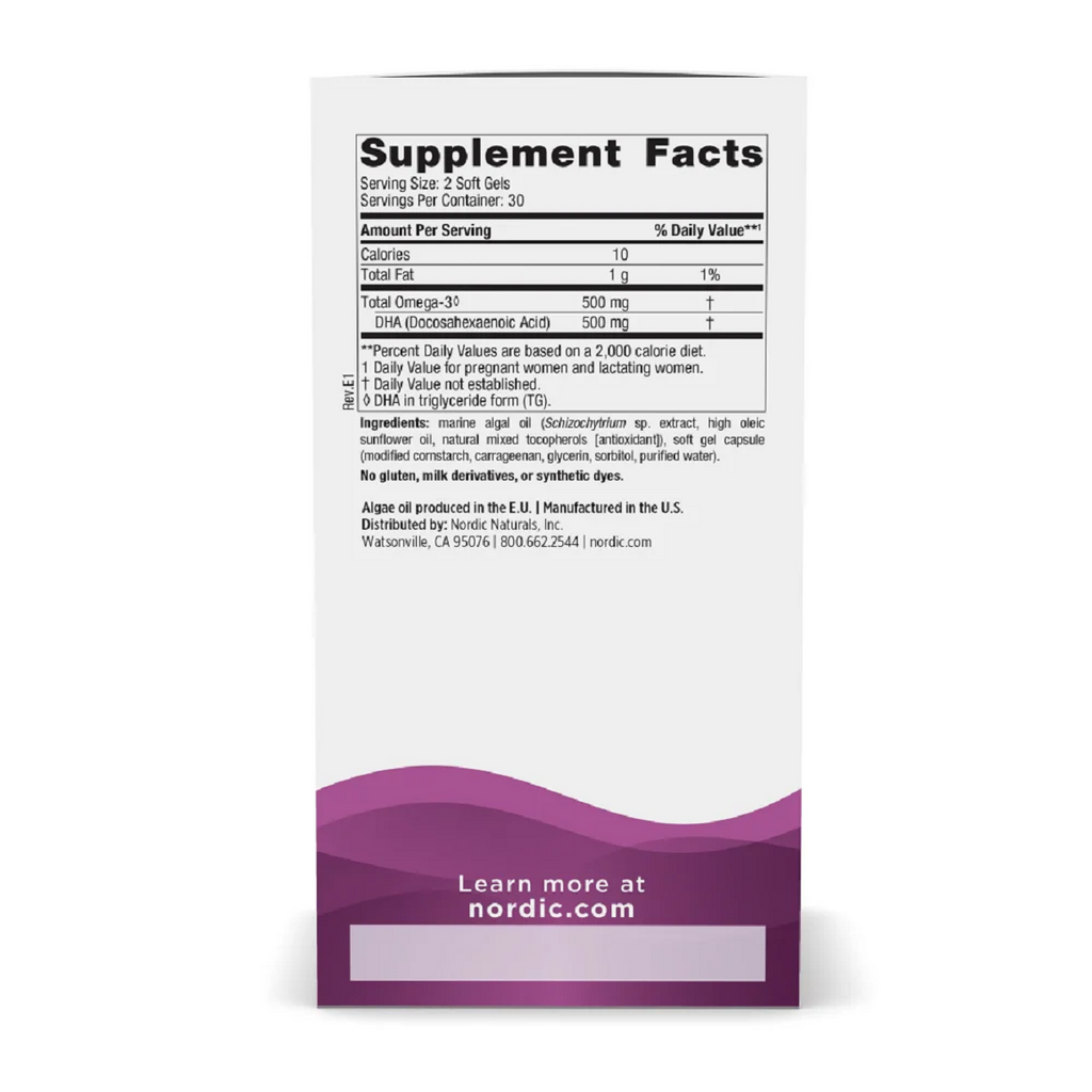 Nordic Naturals, Vegan Prenatal DHA 60 Softgels Ingredients