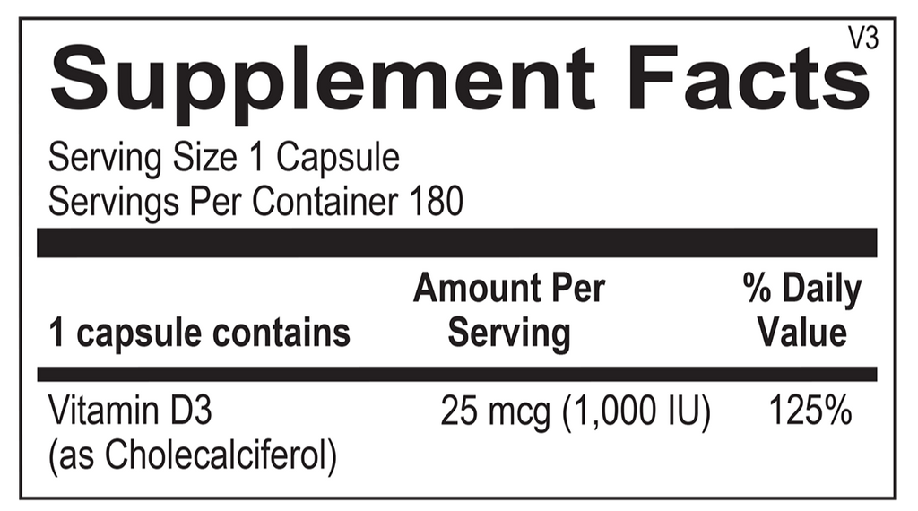 Ortho Molecular, Vitamin D 1,000 IU 180 Capsules Ingredients