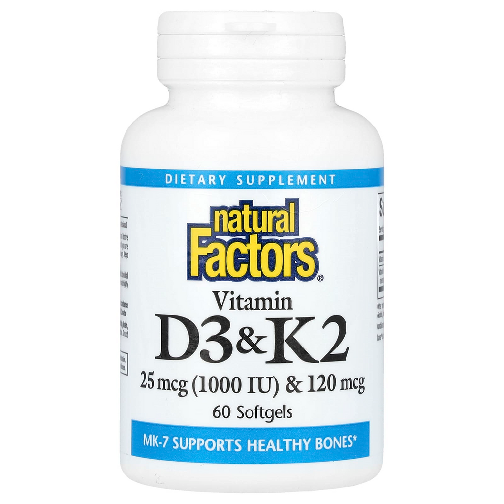 Natural Factors, Vitamin D3 & K2  60 Softgels