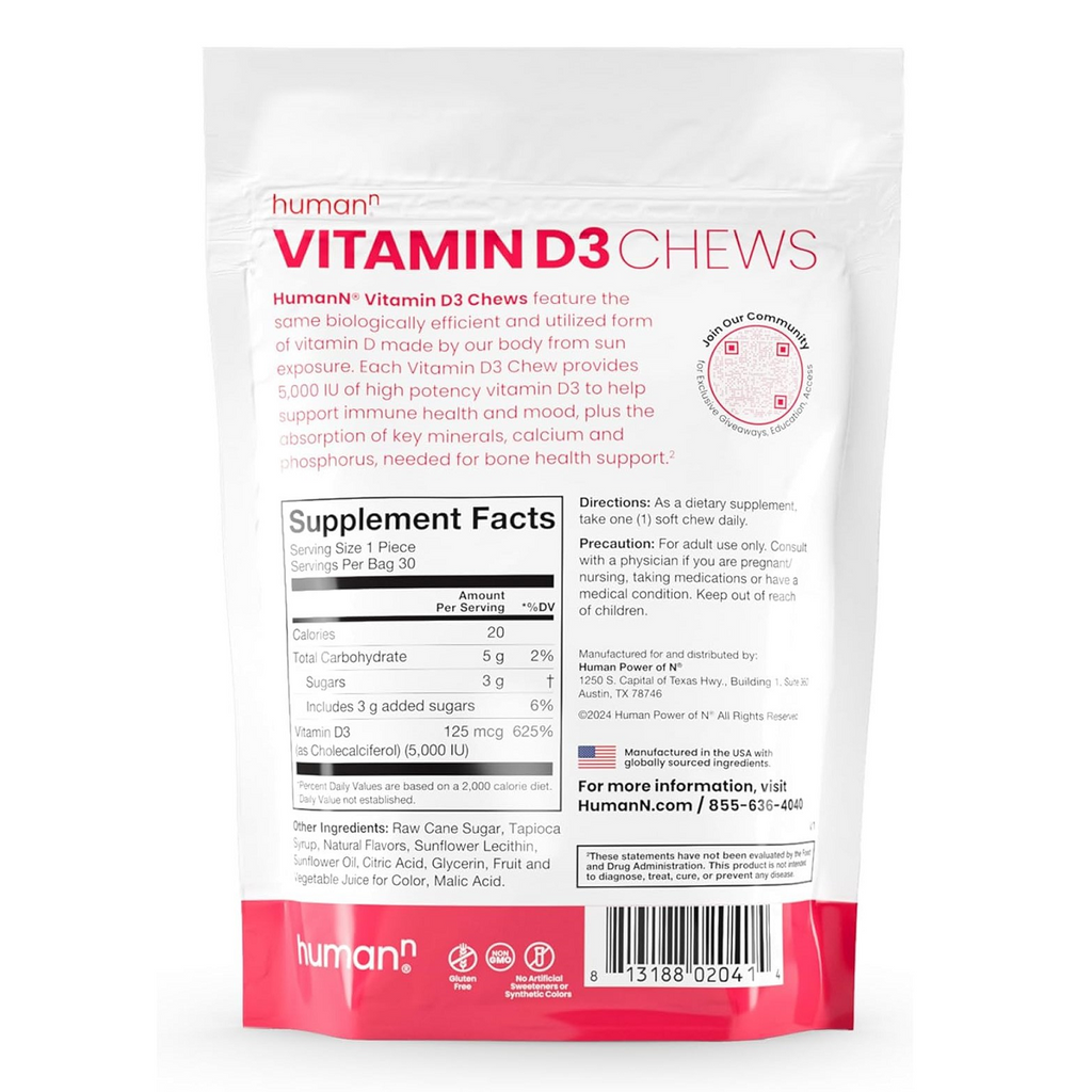 HumanN, Vitamin D3 Chew Mixed Berry 30 Chews Ingredients