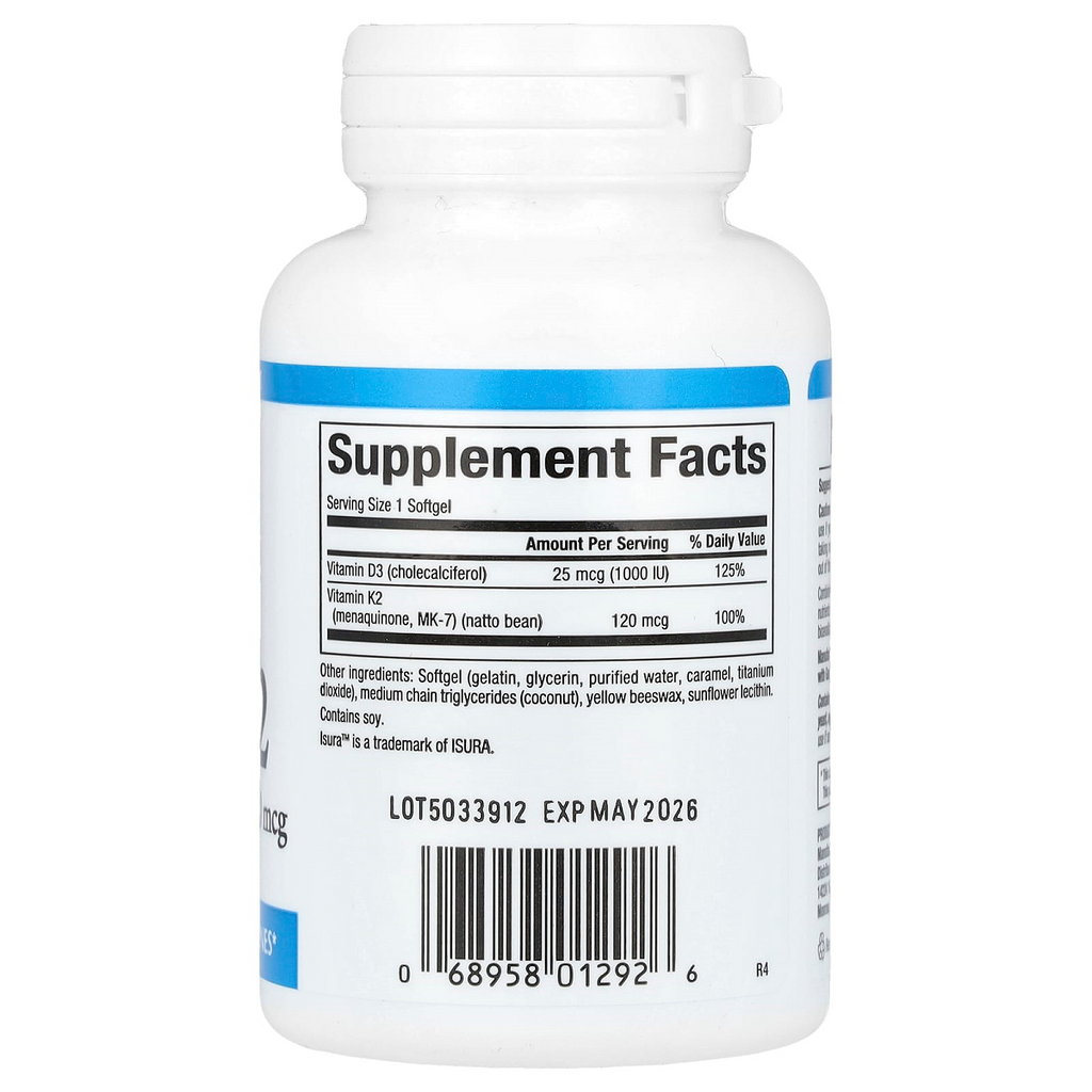 Natural Factors, Vitamin D3 & K2  60 Softgels Ingredients