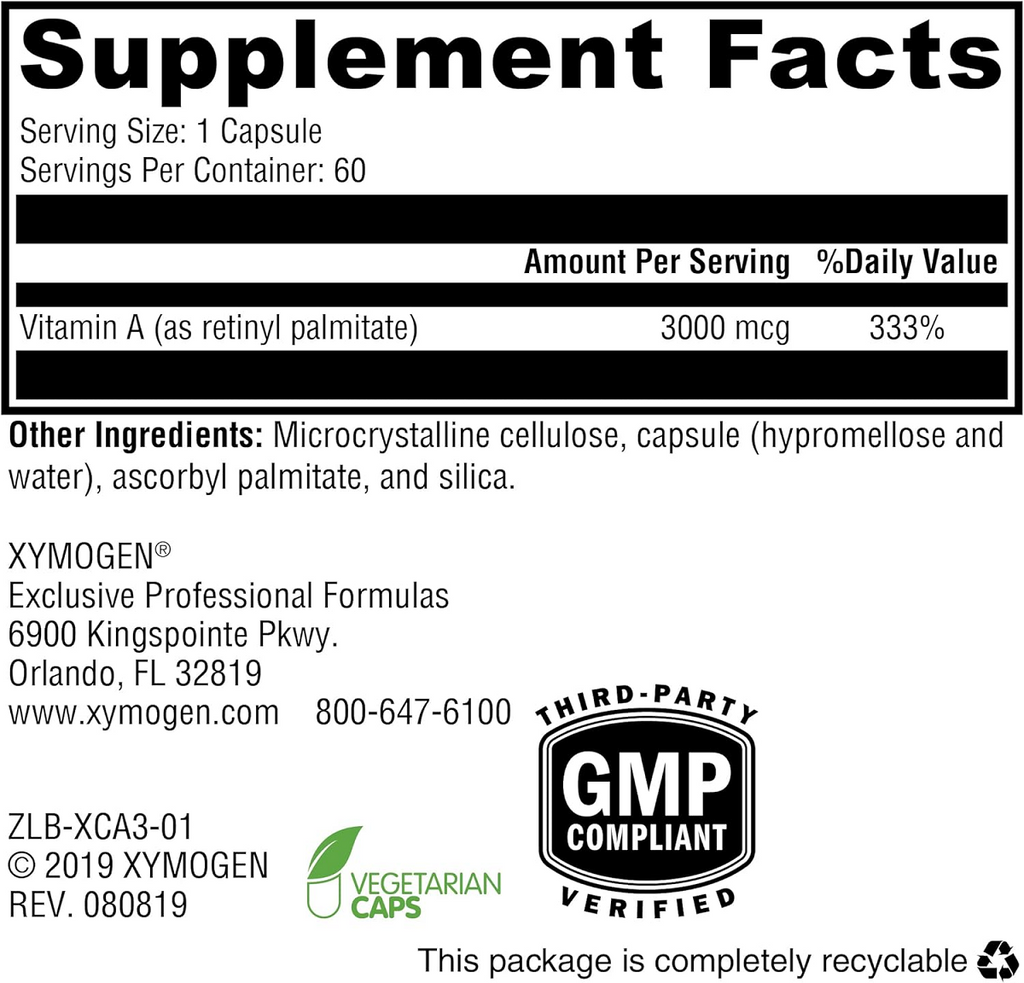 XYMOGEN, Xcellent A 3000 | 60 Capsules Ingredients