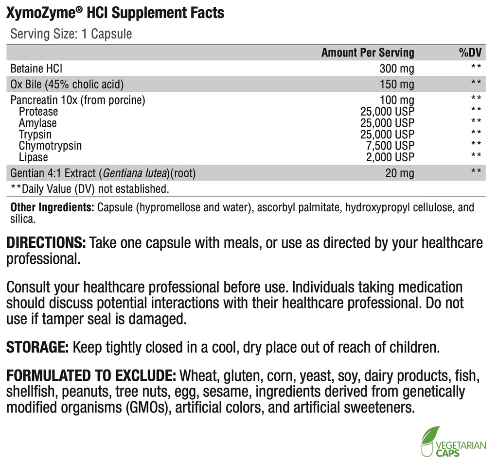 XYMOGEN, XymoZyme® HCL 90 Capsules Ingredients