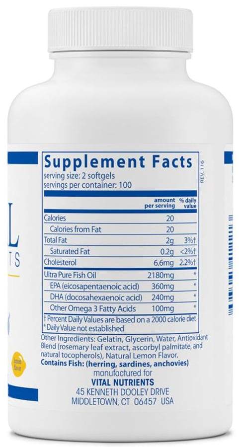 Vital Nutrients | Ultra Pure Fish Oil 350 | 200 Soft Gels
