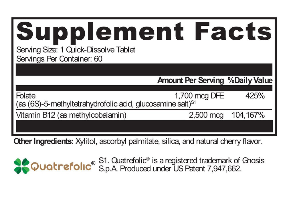 XYMOGEN, 5-MTHF Plus B12 Cherry 60 Tablets Ingredients