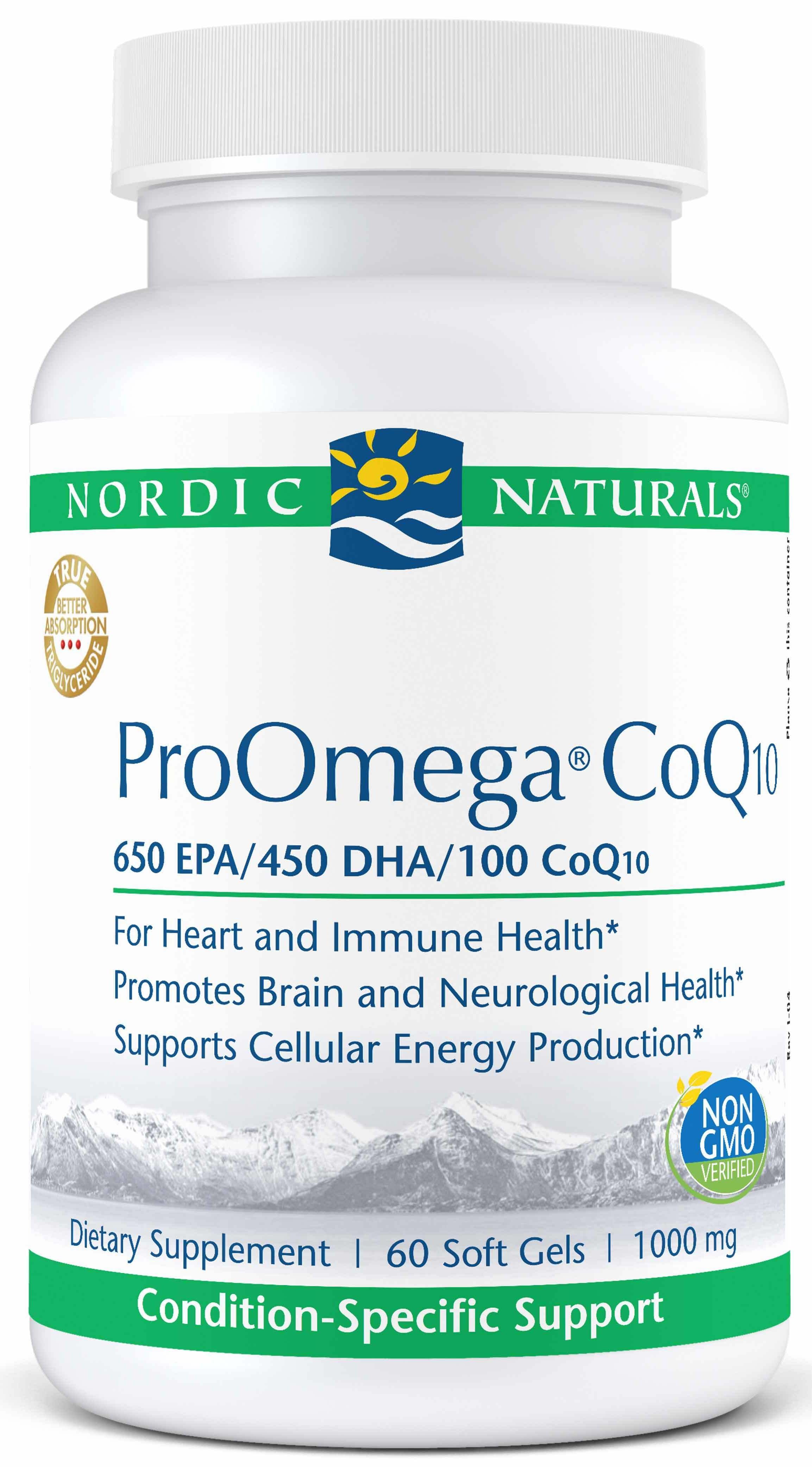 Nordic Naturals ProOmega CoQ10 60 and 120 Softgels Provides