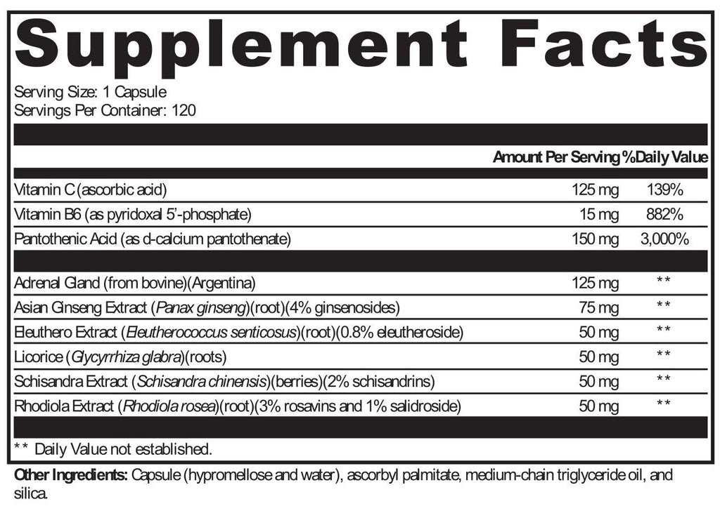 XYMOGEN, Adrenaliv® 120 Capsules Ingredients