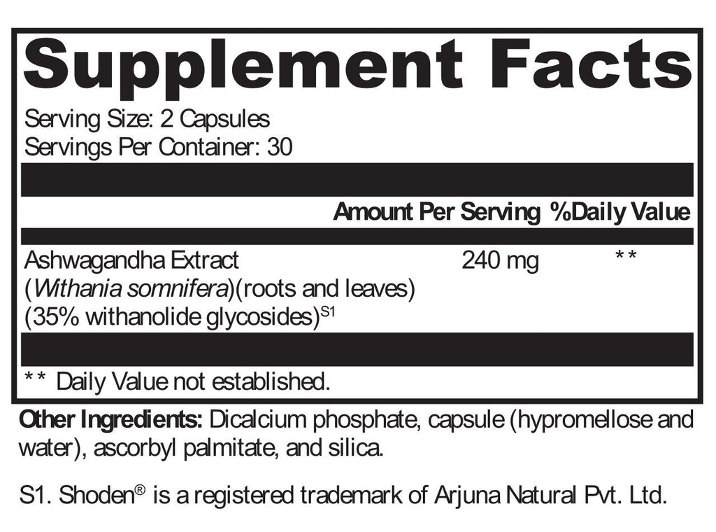 XYMOGEN, Ashwagandha 35 - 60 Capsules Ingredients