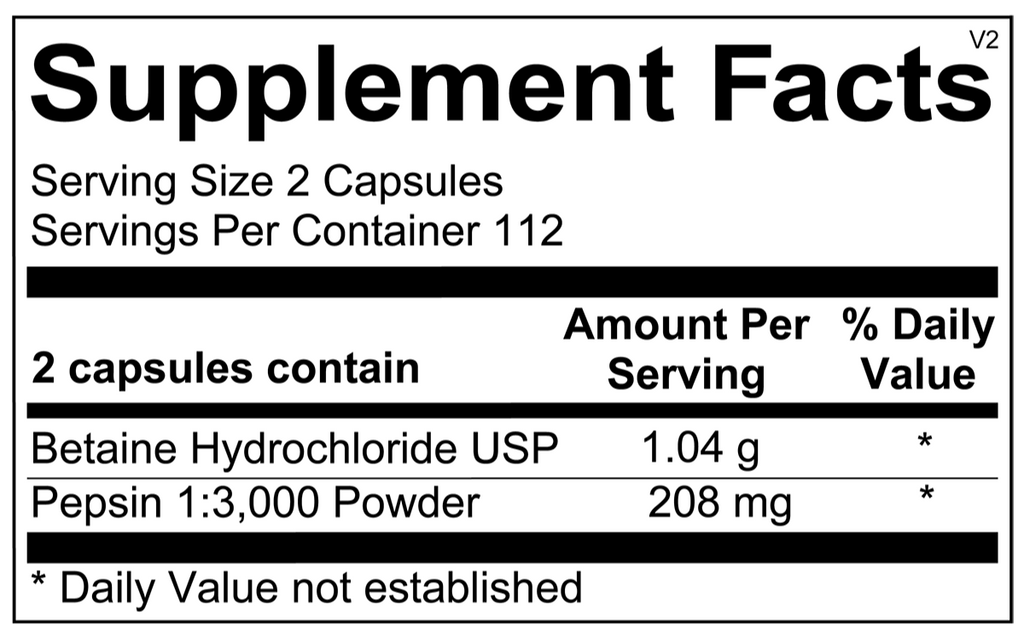 Ortho Molecular, Betaine & Pepsin 225 Capsules Ingredients