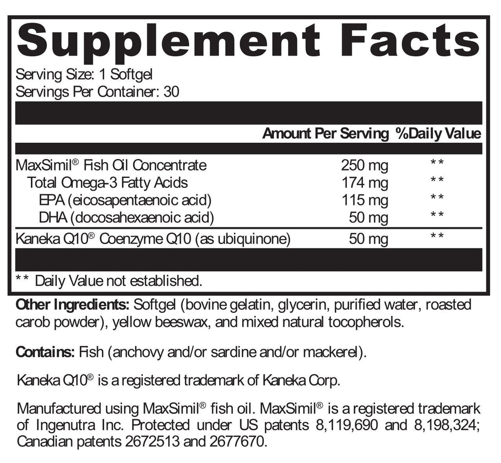 XYMOGEN, CoQmax™ Omega 50 mg 30 Softgels Ingredients