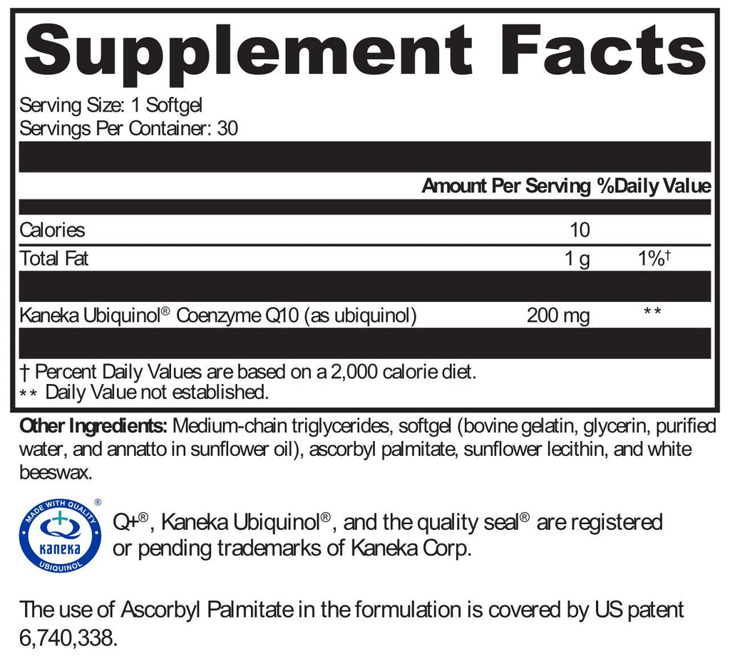 XYMOGEN, CoQmax™ Ubiquinol 200 mg 30 Softgels Ingredients