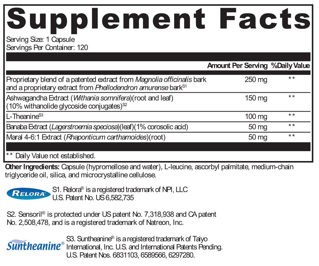 XYMOGEN, Cortisolv 120 Capsules Ingredients