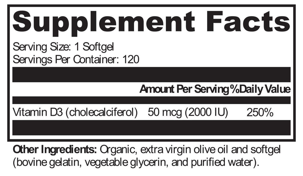 XYMOGEN, D3 2000 - 120 Softgels Ingredients