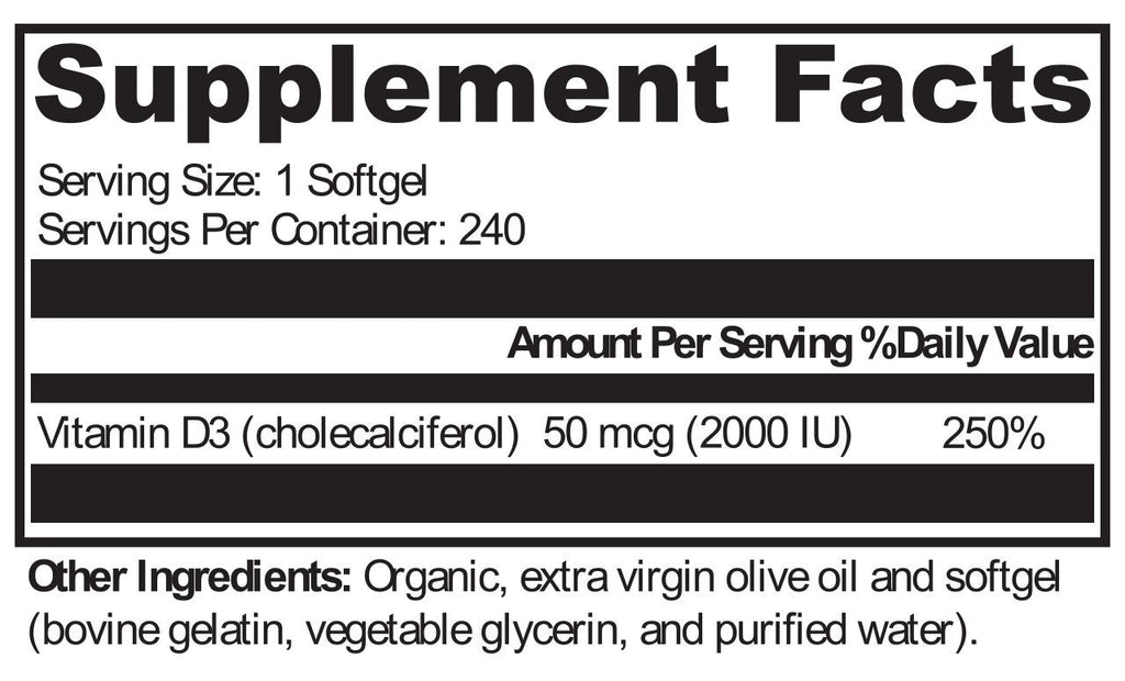 XYMOGEN, D3 2000 - 240 Softgels Ingredients