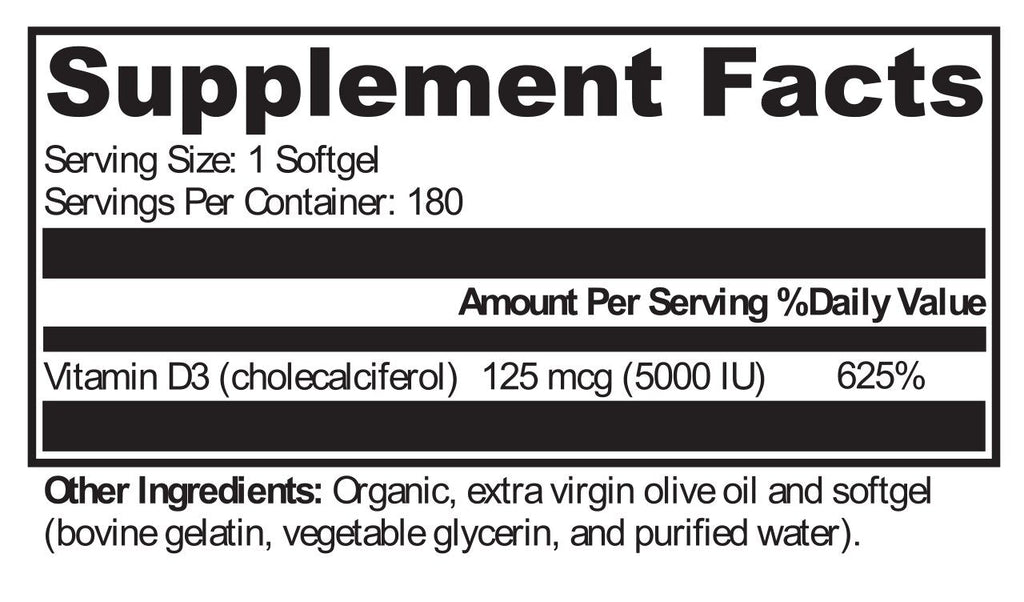 XYMOGEN, D3 5000 - 180 Softgels Ingredients