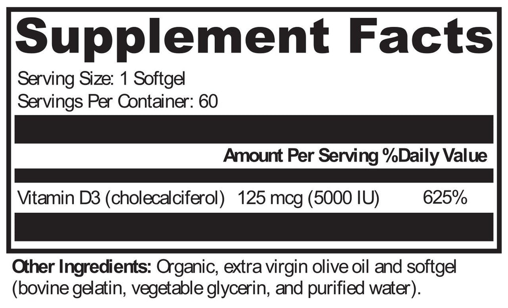 XYMOGEN, D3 5000 - 60 Softgels Ingredients