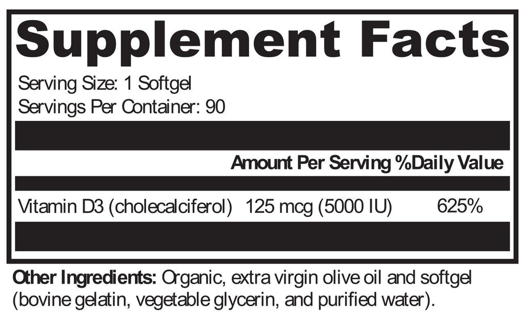 XYMOGEN, D3 5000 - 90 Softgels Ingredients