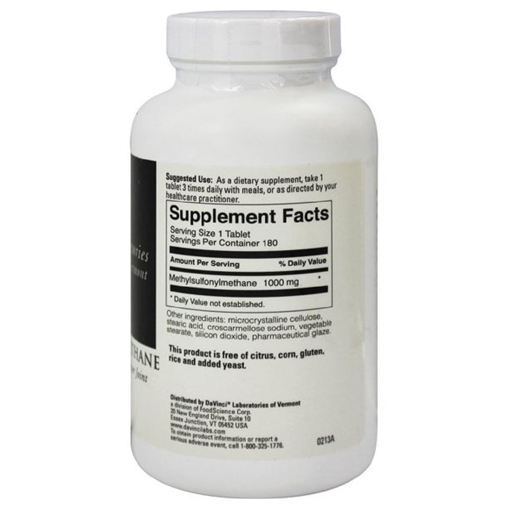 DaVinci Labs, Methylsulfonylmethane 180 Tablets Ingredients