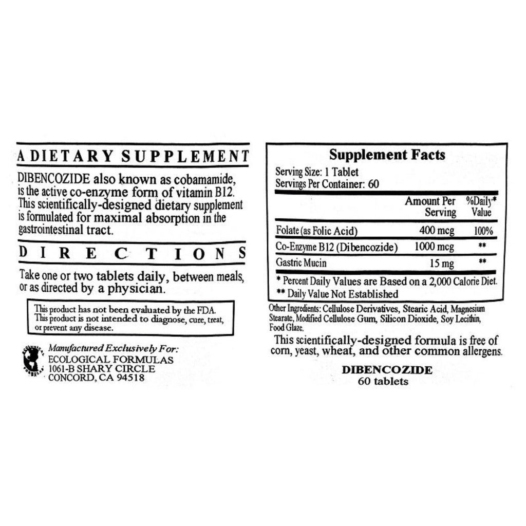 Ecological Formulas, Dibencozide 60 Tablets Ingredients