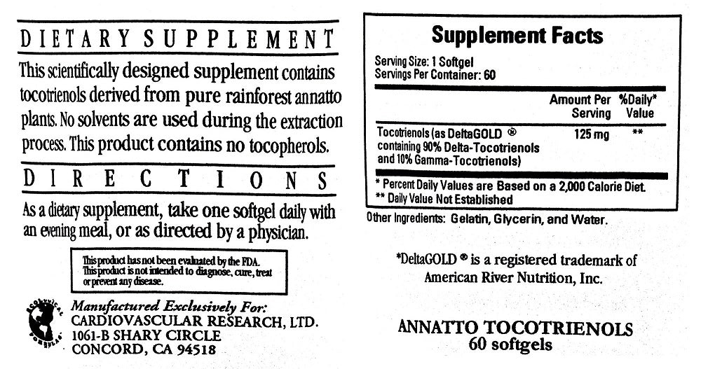 Ecological Formulas, Annatto Tocotrienols 125mg 60 Softgels Ingredients
