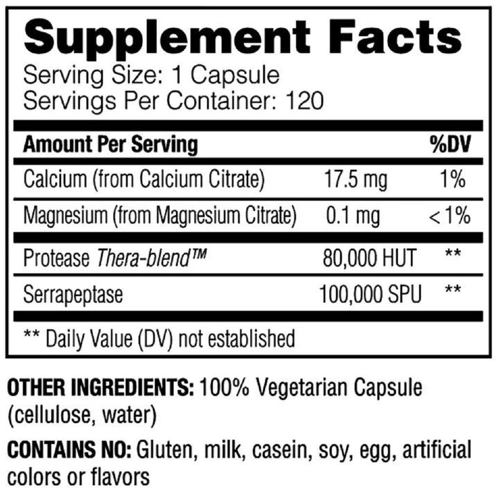 Enzyme Science, Serrapeptase Pro 120 Capsules Ingredients