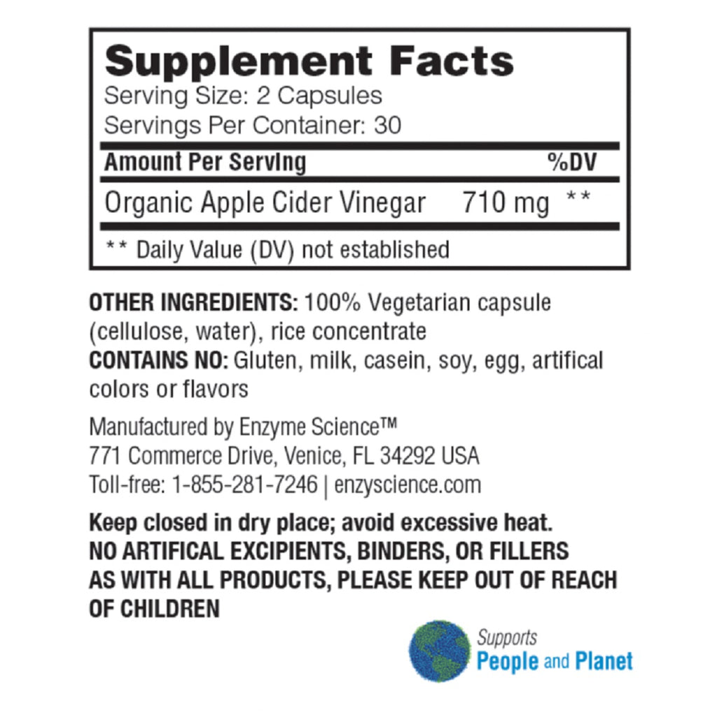Enzyme Science, Apple Cider Vinegar 60 Capsules Ingredients