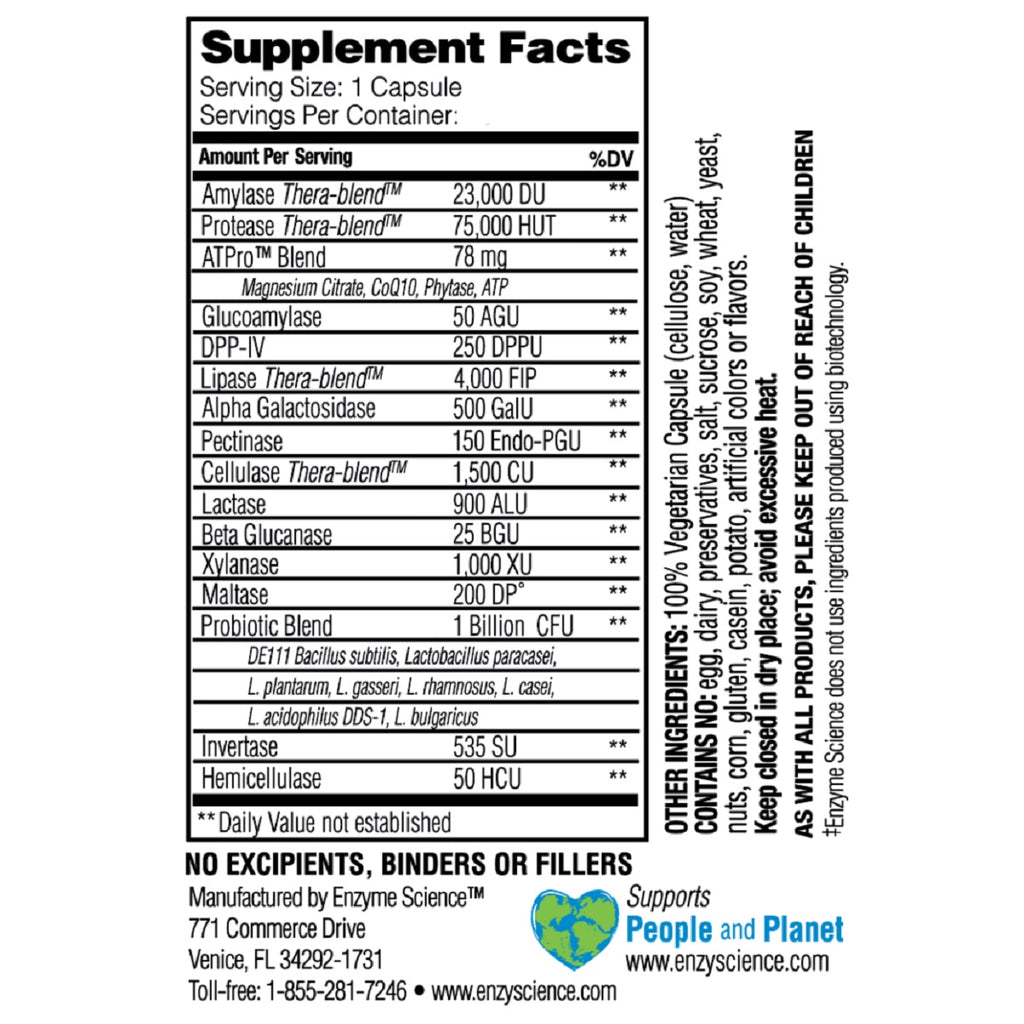 Enzyme Science, Critical Digestion 30 and 90 Capsules Ingredients