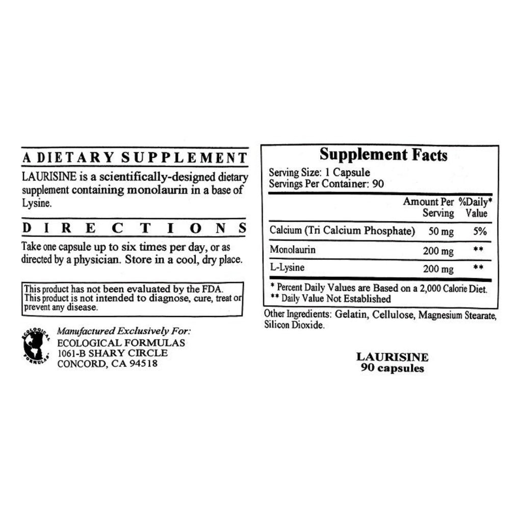 Ecological Formulas, Laurisine 90 Capsules Ingredients