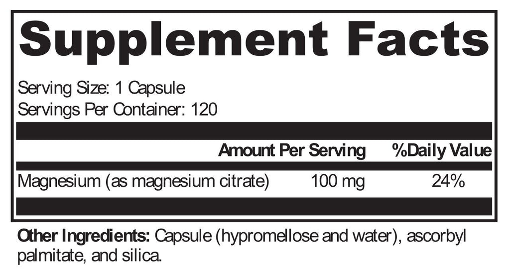 XYMOGEN, Magnesium Citrate 120 Capsules Ingredients